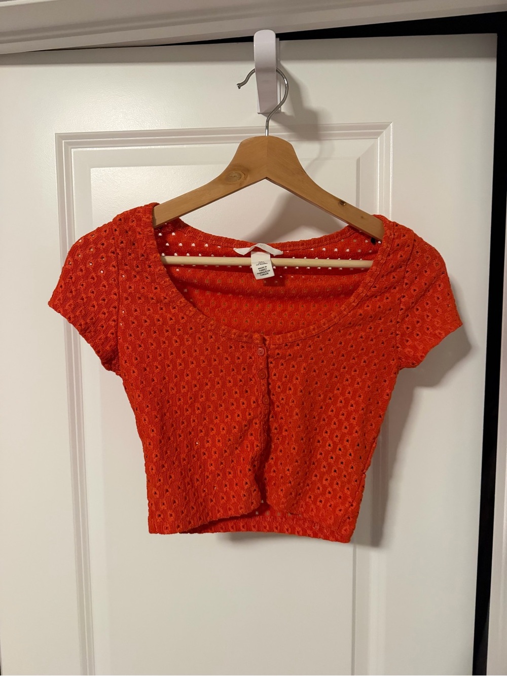 H&M Orange Eyelet Short Sleeve Crop Top